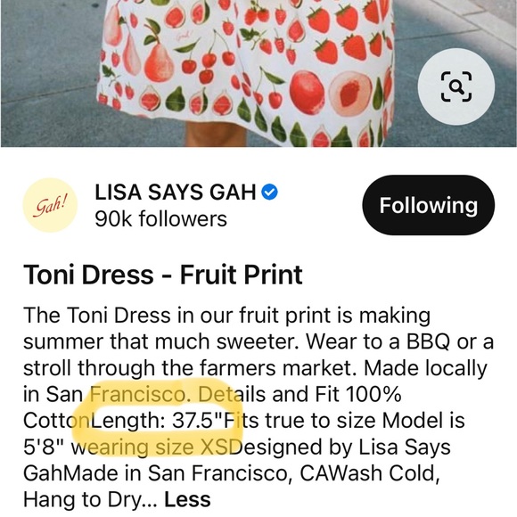*SOLD* RARE NWT “Lisa Says Gah” Toni Fruit Print Smocked Bust Dress - Picture 16 of 16